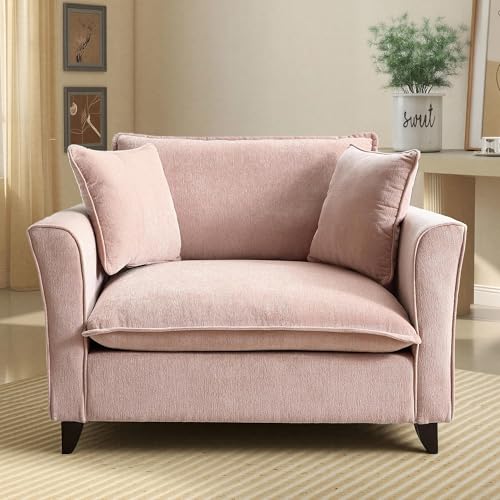 46.9" Chenille Upholstered Accent Chair Wide Seat for Living Room Bedroom, Modern Leisure Cushion Armchair W/ 2 Pillows and Removable Cover for Home Apartment Office