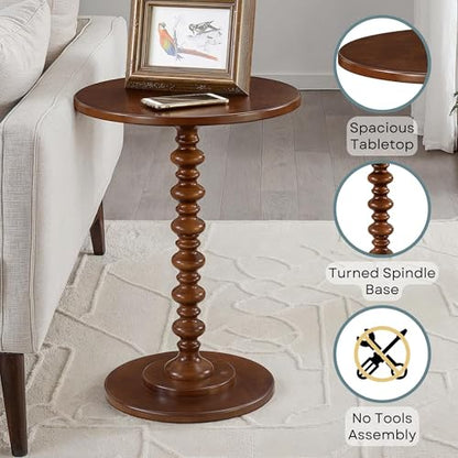 Palm Beach Spindle Table 17.75" - Traditional Round End Table for Living Room, Turned Solid Wood Side Table, Classic Display Pedestal Table, Espresso