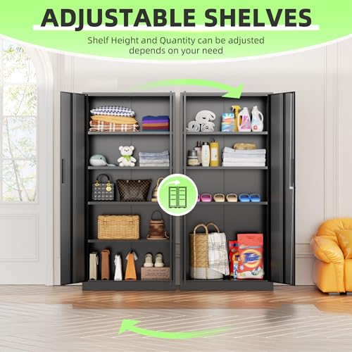 Black Metal Storage Cabinet, 72" Locking Steel Cabinets with 2 Door and 4 Adjustable Shelves, Tall Metal Cabinet for Home Office, Garage, Warehouse