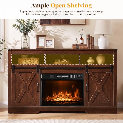 Farmhouse 34" Tall Fireplace TV Stand for 65+ Inch TV, view 4