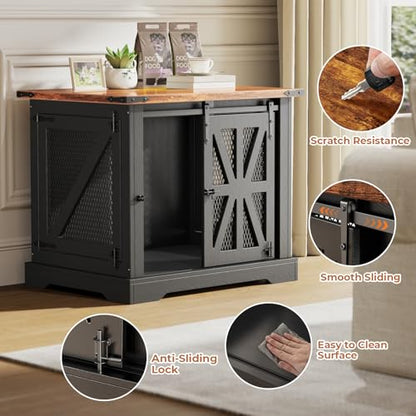 27.5" Dog Crate Furniture with Sliding Doors for Small Dogs Up to 20 lbs, view 5