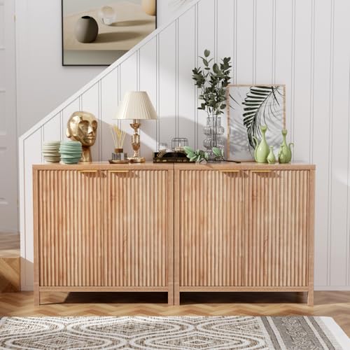 Sideboard Buffet Cabinet, 31" Storage Cabinet with 2 Doors and Adjustable Shelves, Sideboard Console for Dinning Room, Kitchen and Living Room - Oak