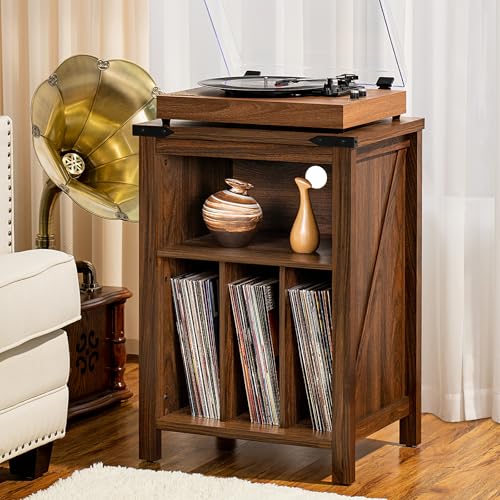 Record Player Stand with Vinyl Record Storage,Rustic Brown, view 5