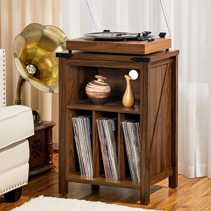 Record Player Stand with Vinyl Record Storage,Rustic Brown, view 5