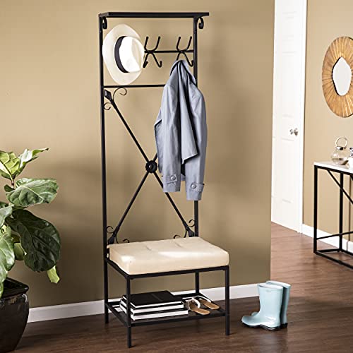 Dovanti Entryway Storage Rack & Bench Seat - Transitional Design, Black Metal - Ideal for Entryway, Mudroom (HP3191)