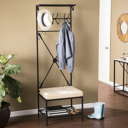 Dovanti Entryway Storage Rack & Bench Seat - Transitional Design, Black Metal - Ideal for Entryway, Mudroom (HP3191)