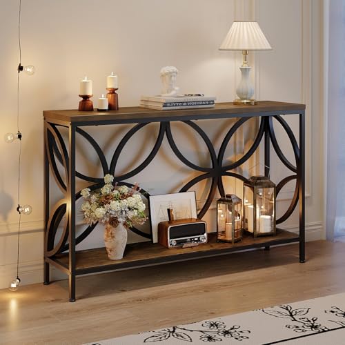 Narrow Sofa Table 47.2 Inch, Industrial Sofa Table Behind Couch, Vintage Entry Console Table with Storage for Entryway, Living Room, Foyer, Elegant Design (Rustic Brown, 47.2)