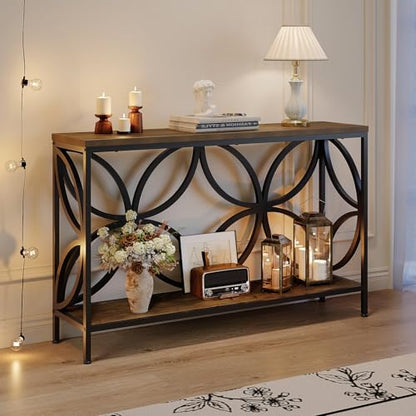 Narrow Sofa Table 47.2 Inch, Industrial Sofa Table Behind Couch, Vintage Entry Console Table with Storage for Entryway, Living Room, Foyer, Elegant Design (Rustic Brown, 47.2)