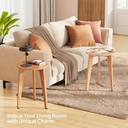 Side Table, Round End Table with Tapered Legs, Nightstand for Small Spaces, Living Room, Bedroom, Rustic Walnut