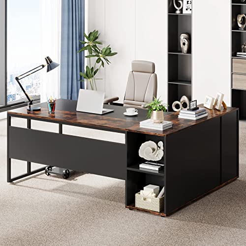 Tribesigns 71 inch Executive Desk, L Shaped Desk with Cabinet Storage, view 2
