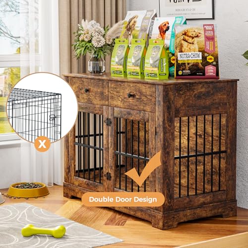 44.5'' Dog Crate Furniture with Storage Dog Kennel w/2 Drawers, view 7