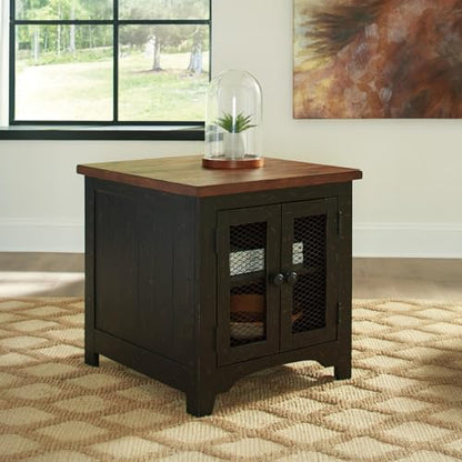 Distressed brown and black farmhouse end table with storage, view 3