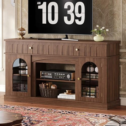 TV Stand for 65 Inch TV with Charging Station, Walnut Brown, view 2