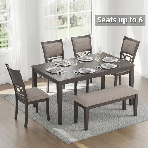 Signature Design by Ashley Wrenning Diamond Patterned Dining Table Set, 4 Upholstered Chairs and Bench, Seats 6, Wood, Gray