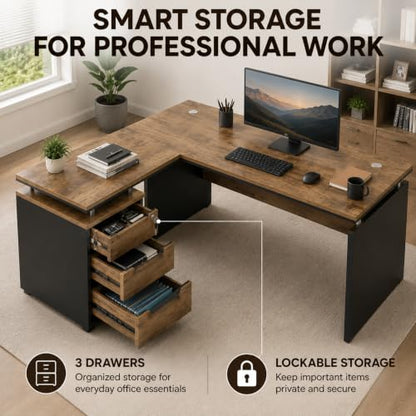 63 Inch L-Shaped Executive Desk, view 6