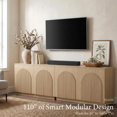 110" Fluted Wood Sideboard Buffet Cabinet with Storage, Natural, view 5