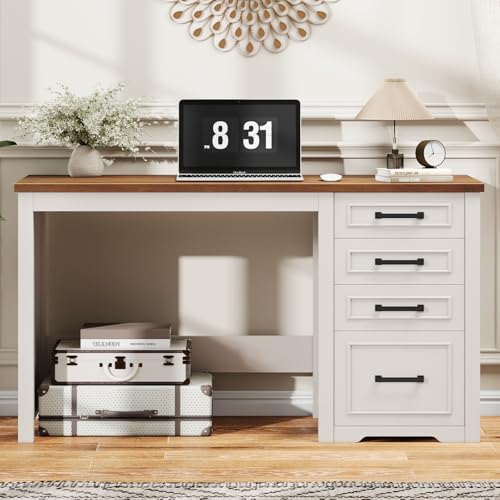 Farmhouse 49” Executive Desk with File Drawer, White Brown, view 7