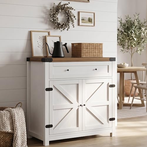 Kitchen Storage Coffee Bar Accent Cabinet, White&Brown, 1PCS, view 2