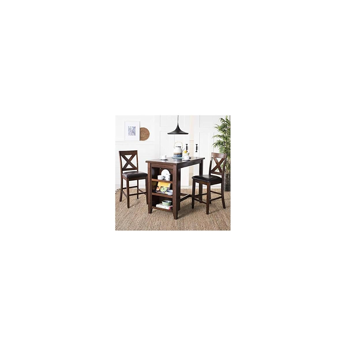 Safavieh Home Collection Everest 3 Piece Pub Set Mahogany and Black