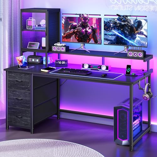 47" Gaming Desk with Hutch and Cabinet to Display,Black, view 3