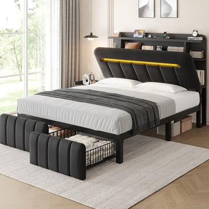 Queen Bed Frame with Storage Headboard, view 2