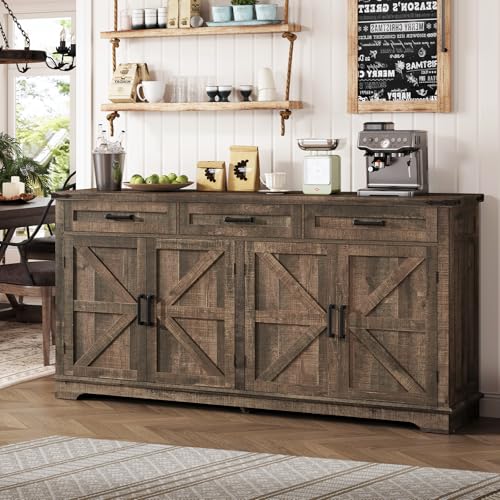 Buffet Cabinet, 61” Large Sideboard Buffet Storage Cabinet with 3 Drawers, view 4