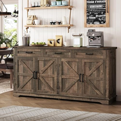 Buffet Cabinet, 61” Large Sideboard Buffet Storage Cabinet with 3 Drawers, view 4