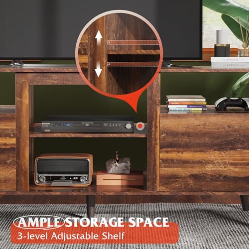 Mid-Century TV Stand for TVs Up to 65", Storage Cabinet, Retro Brown, view 5