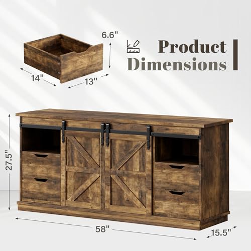 58" Farmhouse TV Stand for TVs up to 65", 4 Drawers, Barnwood, view 3