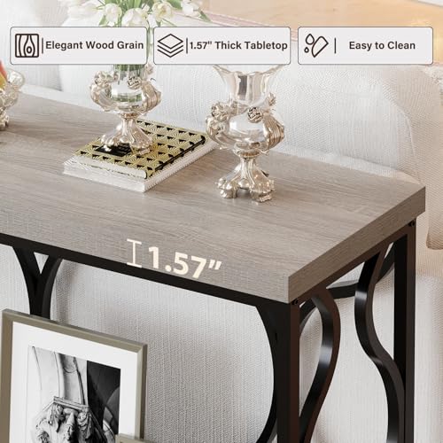 Narrow Entryway Table with Storage, Modern Wood Metal Console Sofa Table Behind Couch Tables, Industrial Narrow Hallway Table for Living Room Home Office Foyer Entry Way Entrance, Grey, 39.4 Inch