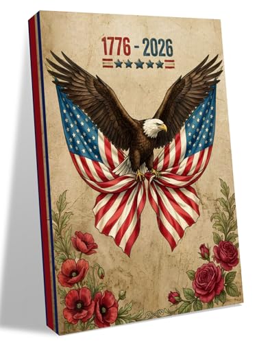NuYeBiofx Anniversary Patriotic Eagle Canvas Wall Art Prints,30"x20" Framed Picture Artwork USA Flag Vintage Flower Leaf Printed Canvas Oil Painting for Living Room Bedroom Office,Ready to Hang