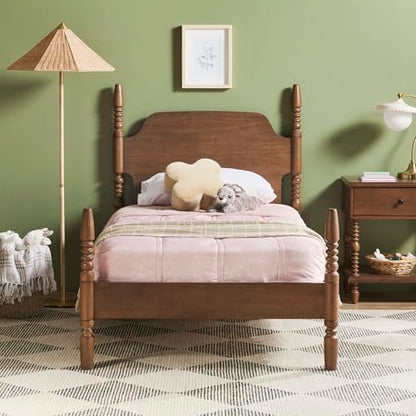 EZ Assembly Traditional Wood Spindle Bed, Vintage Bed Frame, No Box Spring Required, Twin Bed Frame with Headboard, Twin Size, Dark Brown