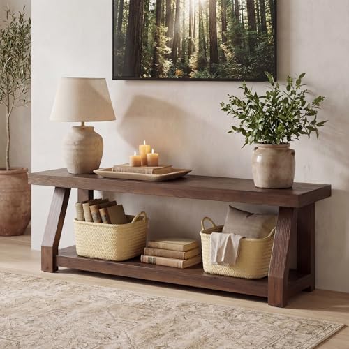 63" Solid Wood TV Stand, 2-Tier Media Console with Open Storage, view 6