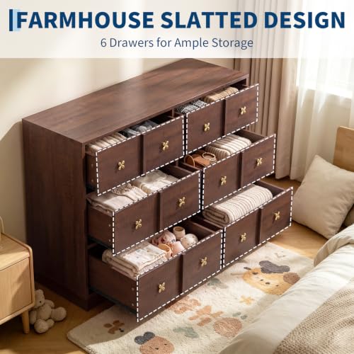 47in Wide Wooden Dresser for Bedroom，6-Drawer Chest of Drawers, view 5