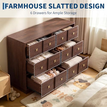 47in Wide Wooden Dresser for Bedroom，6-Drawer Chest of Drawers, view 5
