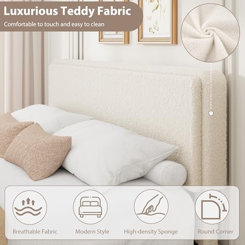 Bed Frame with 2 Storage Drawer, Cream Beige, King, view 5