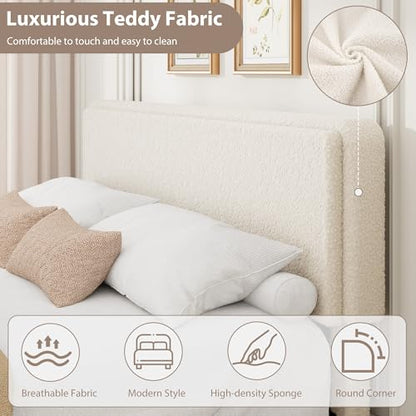 Bed Frame with 2 Storage Drawer, Cream Beige, King, view 5