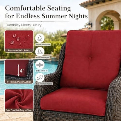 Outdoor Swivel Rocker PE Wicker Patio Chairs Set of 2, Rattan Rocking Chair Furniture Set