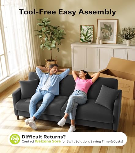 83" Couches for Living Room, Teddy Sofa Couch, Comfy Sofas for Living Room, Tool-Free Setup Loveseat Sofa, All-Wood Love Seat Couches, Small Couch 2 Pillows Included, Grey