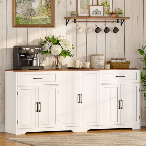 71" Farmhouse Sideboard Buffet Cabinet with Storage, White, view 2