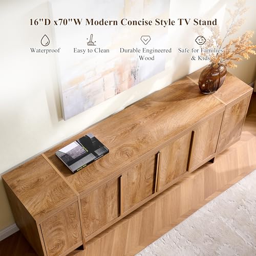 Modern 70" TV Stand Media Console for 80" TVs,Large Concealed Storage, view 4