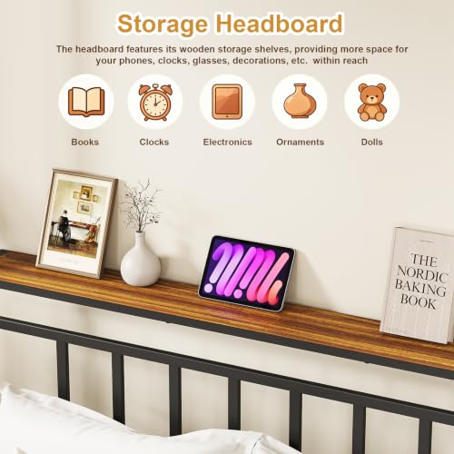 Full Canopy Bed Frame with Storage Headboard Minimalist Style 4 Posters Bed, view 5