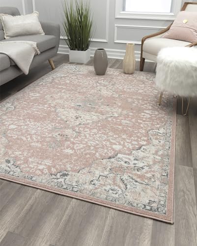 Harper HY50B Pink Amaranth Transitional Vintage Non-Shedding Living Room Bedroom Nursery Dining Home Office Area Rug, 5'0"x7'0"