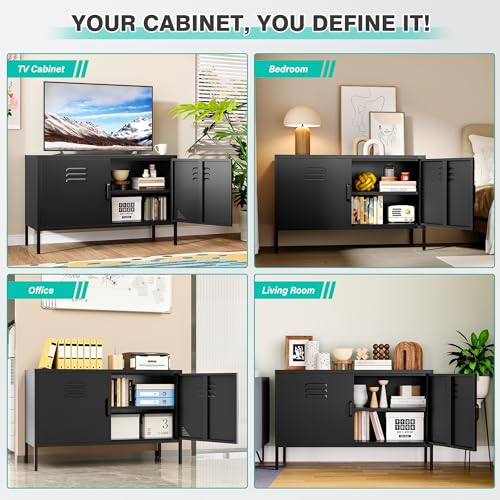 Black Metal Storage Cabinet with Doors and Shelves, view 7