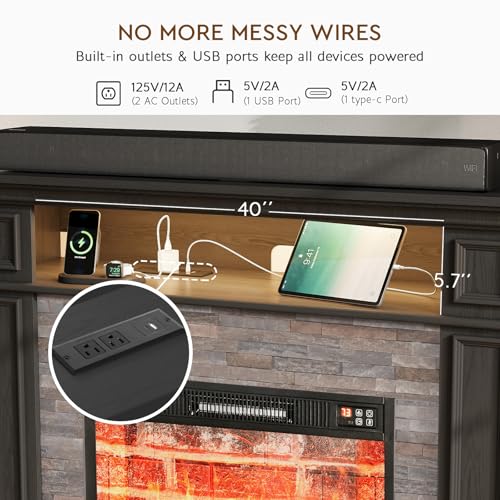 72'' Fireplace TV Stand with Outlet & LED, Electric Fireplace with Mantel, view 5