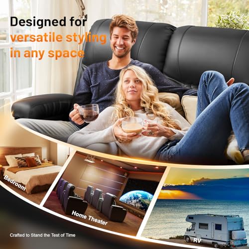 Recliner Sofa, 4 Seater Dual Reclining Sofa with Flip Back Console, Modern PU Leather Recliner Couch for Living Room/RV, with Storage Drawer, USB Ports, Cup Holder, Cell Phone Holder, Black