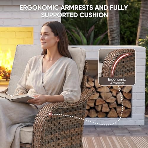 Patio Furniture Set - 5 Pieces All Weather Wicker Outdoor Couch Sofa 2 Swivel Chairs and 2 Ottomans, Ergonomic Design for Porch, Deck, Balcony, Garden, and Backyard(Beige)