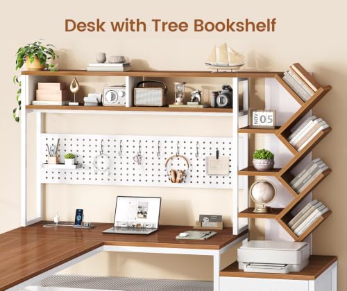 L Shaped Office Desk with Drawers and Hutch, view 5