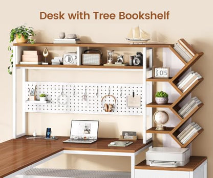 L Shaped Office Desk with Drawers and Hutch, view 5