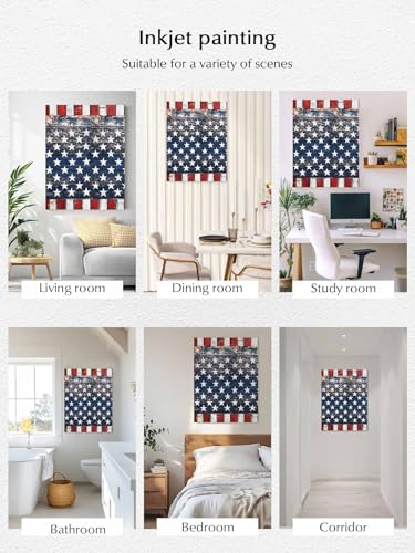 NuYeBiofx Retro Farmhouse Stars Stripes Canvas Wall Art Prints,30"x20" Framed Picture Artwork Shabby Wood Plank American Flag Printed Canvas Oil Painting for Living Room Bedroom Office,Ready to Hang